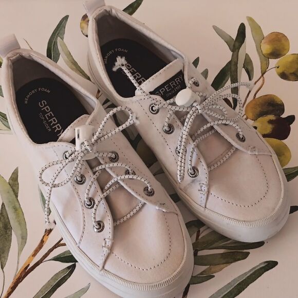 Sperry Top Siders White Canvas Sneakers - Picture 1 of 9